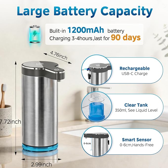 Bathroom Cleaning & Hand Care Bundle, Touchless Foaming Soap Dispenser and Cordless Electric Spin Scrubber Set