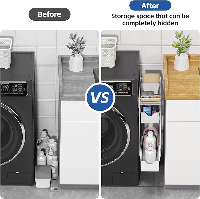 CABTE 3 Tier Magnetic Shelves for Washing Machine with Pull Out Metal Drawer,Magnetic Spice Rack for Fridge,Magnetic Rack with no Installation, Versatile Storage Organizers for Home (White, 3 Tier)