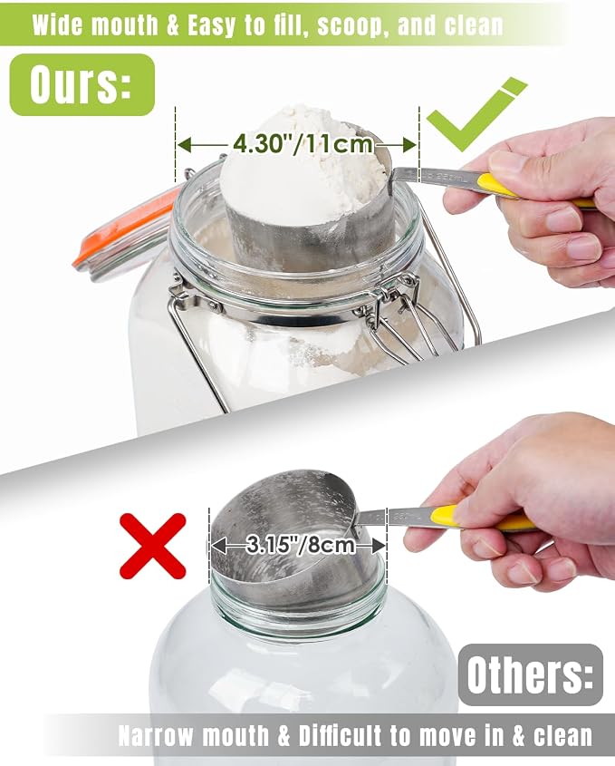 1 Gallon Glass Jar with Lid, 2 Pack Wide Mouth Mason Jars with Airtight Seal, Heavy Duty Glass Storage Container with Handle & Protective Base, Glass Jar for Sun Tea, Pickling, Flour Sugar, Kombucha