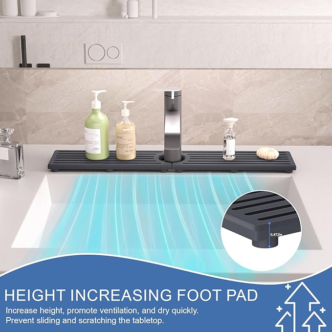 Stone Faucet Mat for Kitchen Sink, Water Absorbing Sink Water Splash Guard, Fast-Drying Kitchen Sink Faucet Mat, Durable Protector and Stone Drying Mat for Kitchen Counter & Bathroom Sink