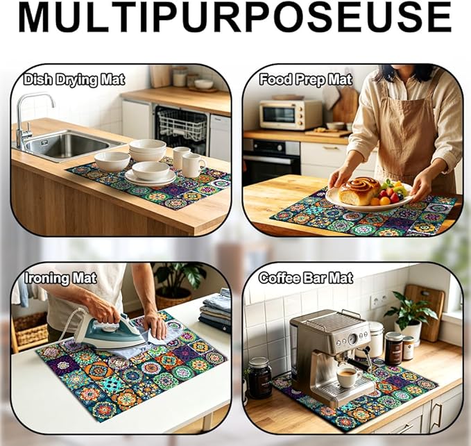 Stove Top Cover for Electric Stove 28.35 x 20.47 Inch Non Slip Stove Mat Colorful Mosaic Tile Glass Cooktop Protector Kitchen Counter Mat