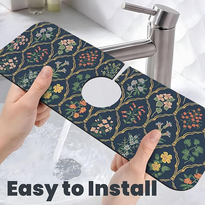 2Pcs Dish Drying Mats Faucet Mats Sets Large Size Coffee Mats Sink Faucet Mat Splash Guard for Kitchen Counter Bathroom Sink Coffee Bar Kitchen Decor (Vintage Flowers, 18"x24" 15" x 5.5"Set)