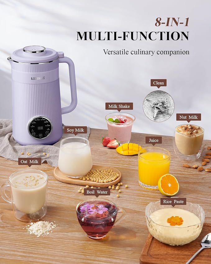 KIDISLE 8 in 1 Nut Milk Maker Blender, 32oz Homemade Soy, Almond, Oat, Coconut, Plant Based Milks and Non Dairy Beverages, Automatic Soybean Milk Machine with Delay Start/Keep Warm/Boil Water, Purple