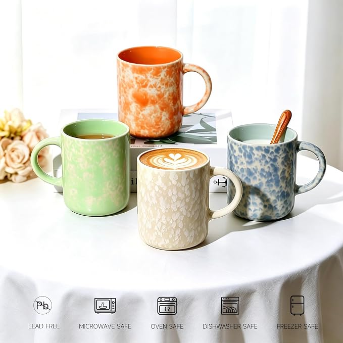MONITO 17 OZ Coffee Mugs Set of 4, Ceramic Modern Coffee Mugs Set with handle for Tea/Latte/Milk/Cocoa.