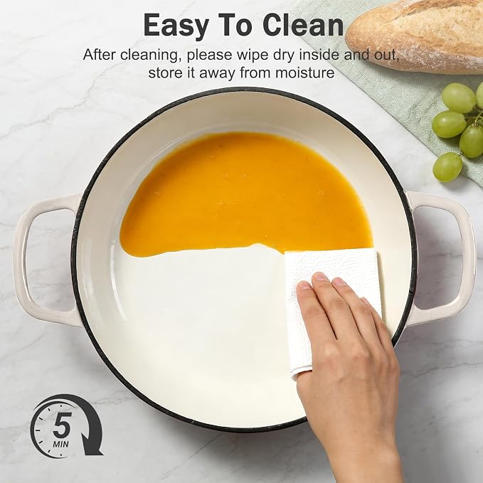 Enameled Cast Iron Dutch Oven, 3.8 Quart Dutch Oven Pot with Lid, Shallow Cast Iron Braiser with Handles, Oven Safe up to 500°F (Caramel White)