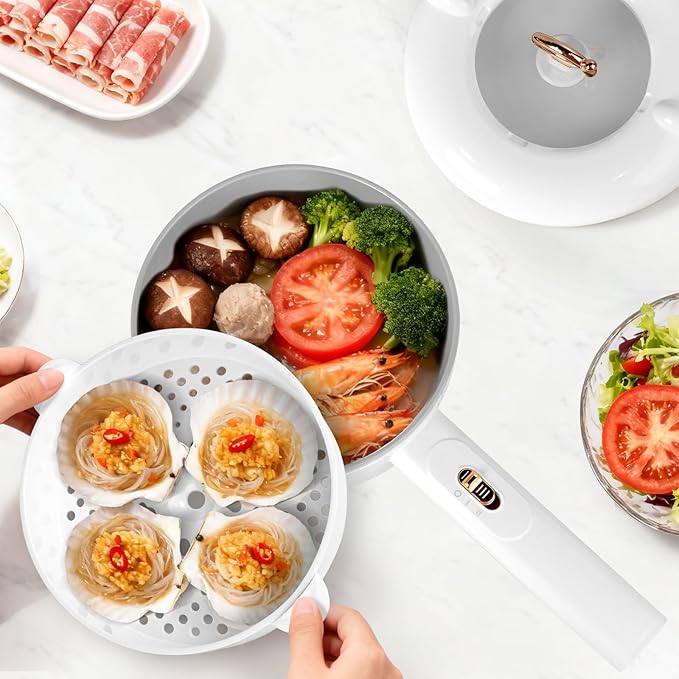 Electric Hot Pot 2L, 700W Portable Multi-Purpose Cooker with Dual Power Control, Non-Stick Pot for Noodles, Steak, Eggs, Ramen, Oatmeal, and More
