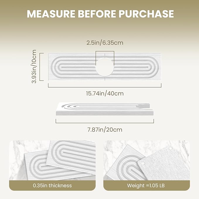 Premium Diatomite Stone Drying Mat for Kitchen Counter - Faucet Mat for Kitchen Sink, Sink Protector & Splash Guard, Quick-Dry Kitchen Sink Mat,Super Absorbent (White, 15.8"x4")