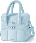 BAGSMART Lunch Bag Women, Double Deck Insulated Lunch Box, Quilted Puffer Lunch Tote, Leakproof, Durable & Reusable Large Lunch Cooler For Work Picnic Travel Meal Prep, Light Blue