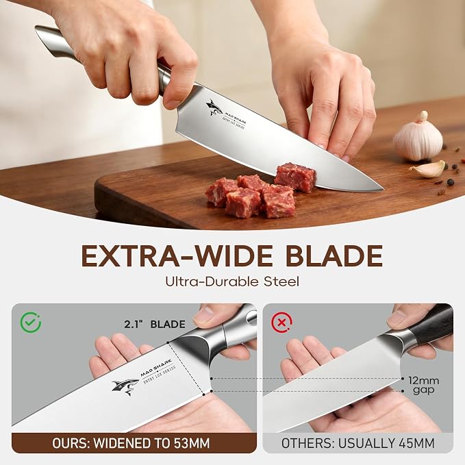 MAD SHARK Knife Set, Kitchen Knife Block Sets 8Pcs, High Carbon Stainless Steel, Ultra Sharp Kitchen Knives Sets, Non-Slip Ergonomic Handle, Includes Drawer Organizer, Gift Ready