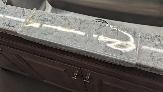 SiliProducts SiliSink Silicone Edge Guard for Kitchen Sink - Fits 3.75” - 4” Wide - The Original Silicone Sink Edge Protector with Sponge Caddy - Splash Guard, 14” Clear Diamond