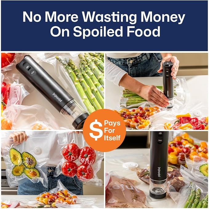 Handheld Vacuum Sealer for Food - Portable Cordless Food Vacuum Sealer Machine, Compact Mini Seal for Storage, Sous Vide & Freezer Preservation (45 Bags)