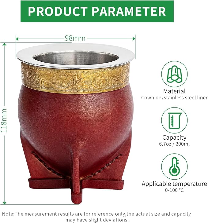 Cuopru Premium Argentina Imperial Yerba Mate Cup with Bombilla Mate (Straw) Set, Baroque Style, Leather Gourd, 304 Stainless Steel Inner (Brown)
