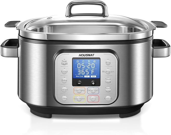 HOUSNAT Slow Cooker, 10 in 1 Programmable Slow Cooker 6QT 304 Stainless Steel Inner Pot, Multi-Cooker with Rice, Yogurt, Sauté, Steam, Delay Start & Adjustable Temp – for Large Families & Entertaining