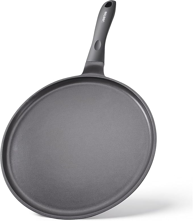 JEETEE Nonstick Crepe Pan, 11 Inch Titanium Pancake Pan, Healthy Non-Toxic Flat Tawa Dosa Tortilla Pan for All Stovetops including Induction, PTFE & PFOA Free