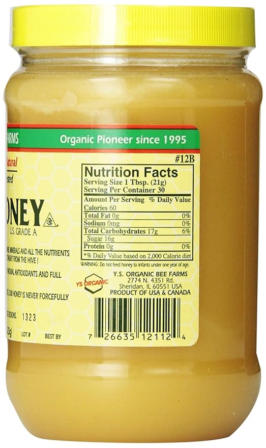 Y.S. Eco Bee Farms Raw Honey Organic Unfiltered, 22 oz Pure Honey Pack pack of 2 in Jar, Natural Unprocessed Sweetener, U.S. Grade A – ILIOS Packaging