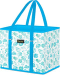 BALEINE 1Pk Reusable Grocery Bags, Foldable Shopping Bags for Groceries with Reinforced Bottom & Handles (Summer Beach-Blue)