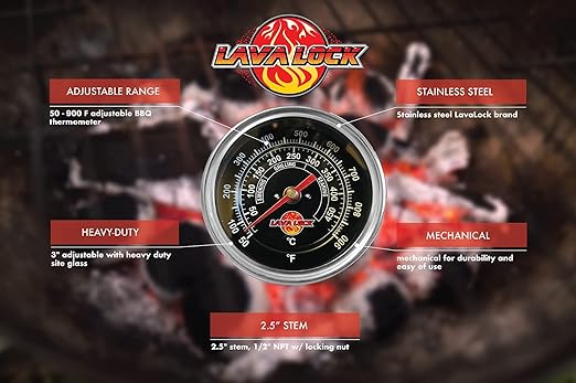 Black Face BBQ Grill Thermometer 50F-900F High Temp Range Heavy Duty Premium Quality Smoker Thermo 2 Inch or 3" with M8 or 1/2 NPT Thread (2 in. Black Face)