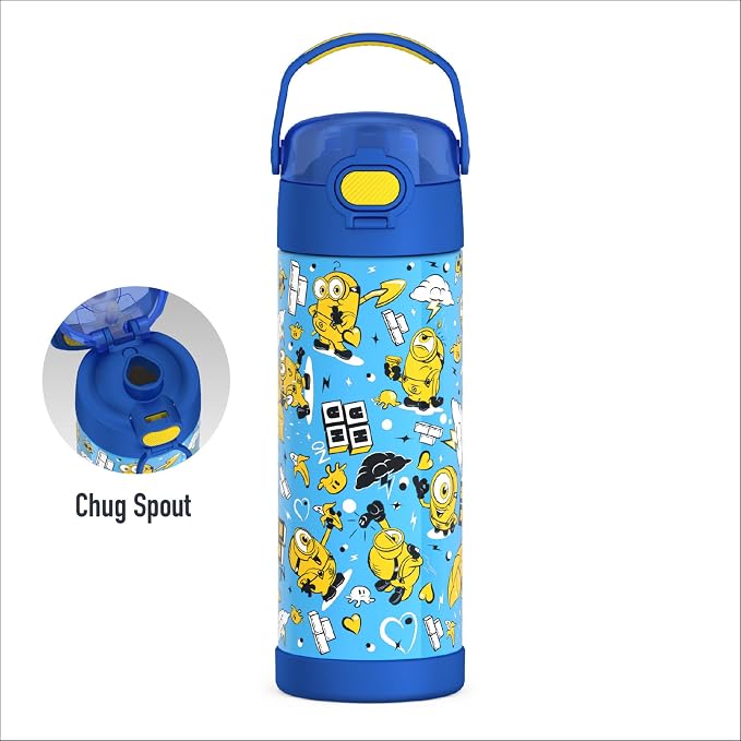 THERMOS FUNTAINER 16 Ounce Stainless Steel Vacuum Insulated Bottle with Wide Spout Lid, Minions
