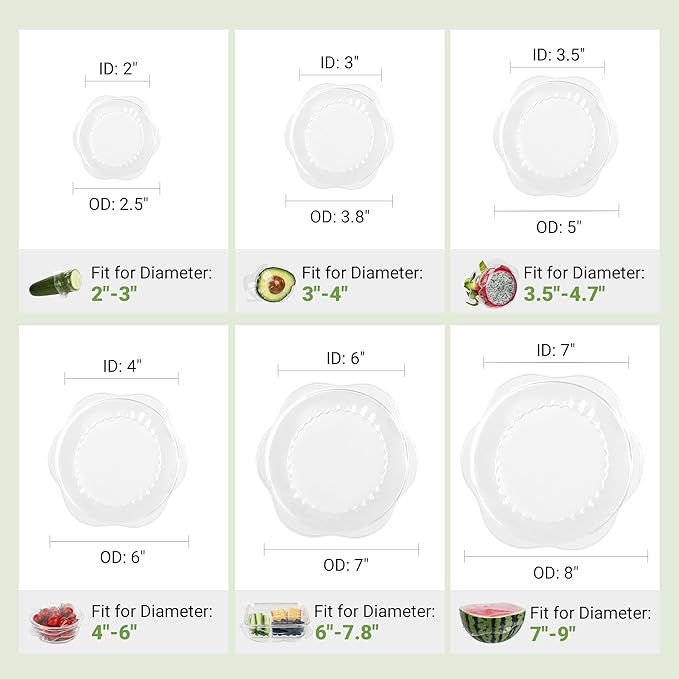 Silicone Stretch Lids for Food Storage in Fridge, Reusable Elastic Bowl Covers for Cup, Cans, Jars, Round & Rectangle Container, Food Grade Silicone Microwave Food Cover, Heat-Resistant, Transparent