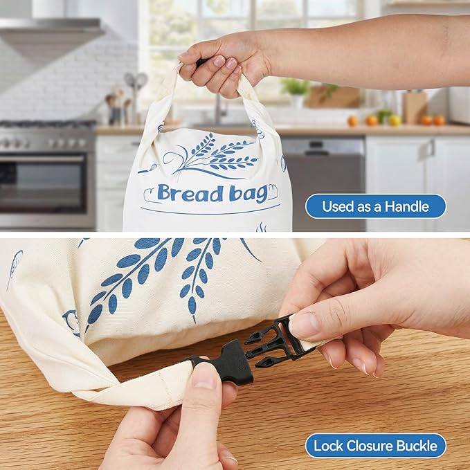 OTraki 2 Pack Beeswax Bread Bags for Sourdough Homemade Bread, Reusable Natural Cotton Beeswax Bag Portable Food Storage Cloth Bag to Keep Loaves Fresh Longer, 17×13 Inch & 14×8 Inch