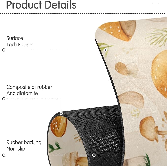 Kitchen Sink Splash Guard 1 PC 14.7 Inch Sink Faucet Mat Splash Guard for Bathroom Countertop Water Absorbent Foldable Cuttable Soft Washable Watercolor Mushrooms Beige
