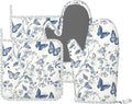 Oven Mitts and Pot Holders Butterfly Flower Vintage Blue Silicone Kitchen Accessories Set of 4 Heat Resistant Long Gloves Potholder Non-Slip Grip for Chef Cooking Baking Grilling BBQ