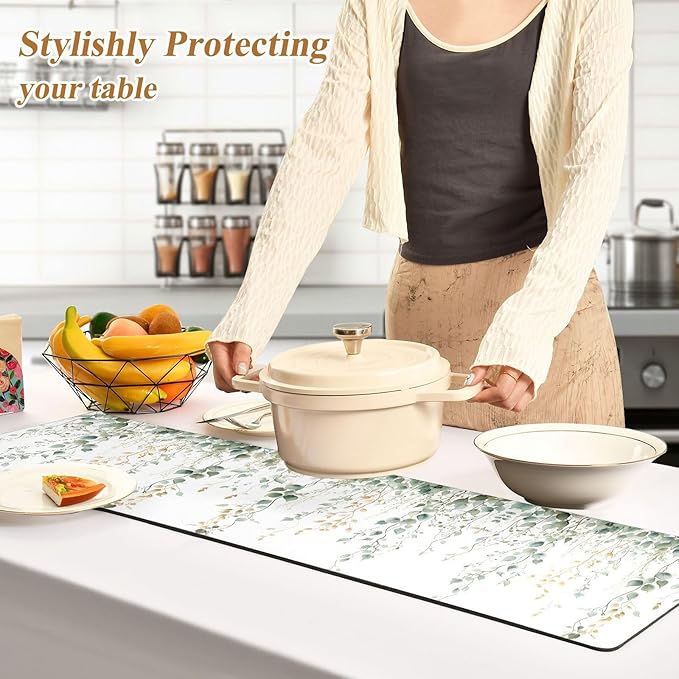 Trivet Table Runner 40 Inches Long Leaf Painting Heat Resistant Hot Pad Multi Purpose Mat for Hot Pots Pans Kitchen Countertops