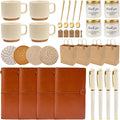 Baby Shower Prizes for Game Winners Baby Shower Games Prizes Ceramic Mugs with Metal Spoons Woven Coasters Notebooks Scented Candles Gift Bags Wedding Bridal Shower Favors for Guests (4, Brown)