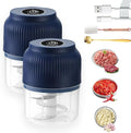 Electric Garlic Chopper, Mini Portable Veggie Chopper, Electric Onion Grinder with 6 Sharp Blade, Mini Food Processor with Container for Mashing Onion, Garlic, Chili, Ginger (2PCS*Blue)