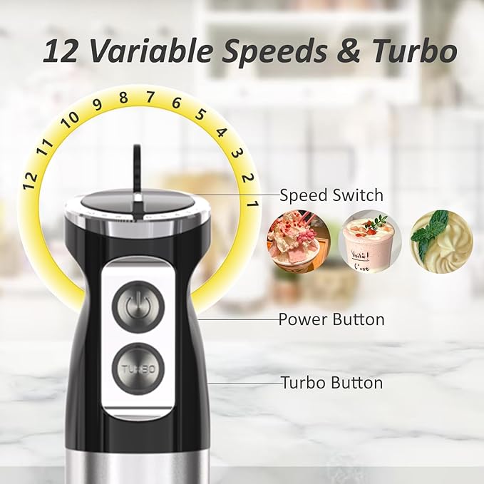 Immersion Blender Handheld, 3 in 1 Hand Mixer Electric for Kitchen, Corded Stick Blender with Whisk and Milk Frother for Baby Food, Smoothie, Puree, Soup, Sauces