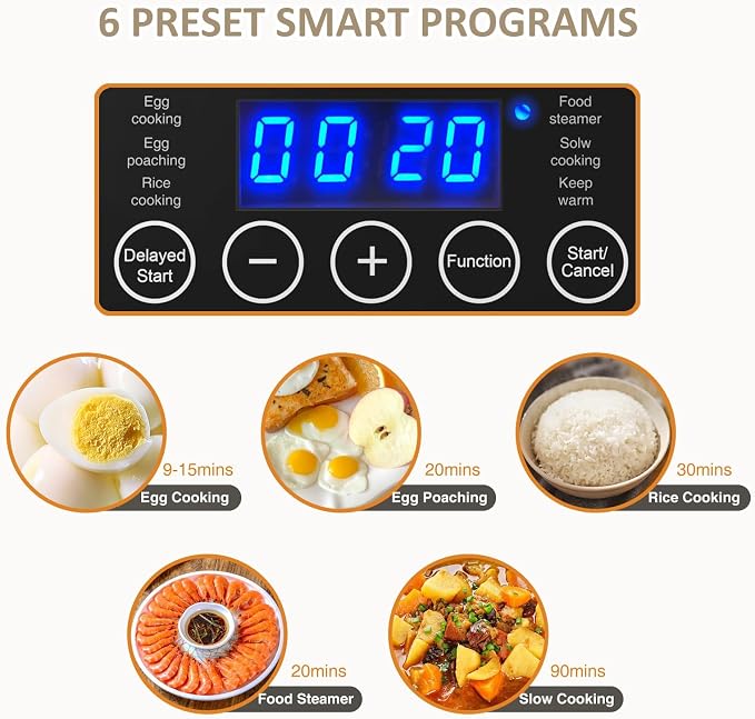 2 Tiers Electric Food Steamer for Cooking, 4 QT Digital Multi Vegetable Steamer with BPA-Free Stackable Baskets, Rapid Egg Cooker Egg Steamer with Auto Shut-Off, Ideal for Veggies, Seafood, Rice