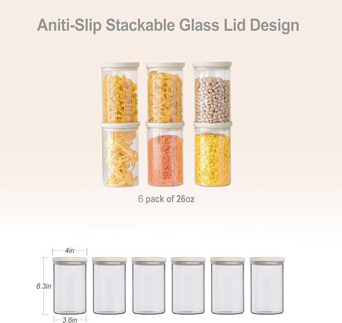 Urban Green Glass Food Storage Jar with Glass Lid, Food Canister Set with Airtight Lids, Pantry Jar for Kitchen Organization. Food Storage Container Set in 6 pack of 26oz