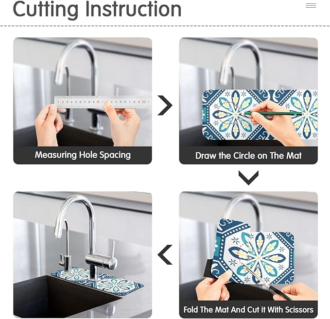 Kitchen Sink Splash Guard 1 PC 14.7 Inch Sink Faucet Mat Splash Guard for Bathroom Countertop Water Absorbent Foldable Cuttable Soft Washable Totem