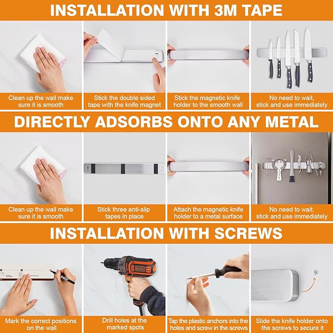 ENOKING 15.9 Inch Magnetic Knife Strip - Knife Holder for Wall & Refrigerator - High Stability Screw-Mount Design, Professional Kitchen Utensil Organizer