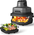 Rellytech Portable Glass Air Fryer - 1500W, 4.2 QT & 6-Cup Dual Glass Containers with Lids, 4-in-1, 60 Min Timer, 140°F-400°F Adjustable, Microwave, Freezer & Dishwasher Safe, Grey