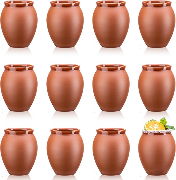 12Pcs 2oz/60ml Cantaritos De Barro Mexicanos,Mini Jarritos De Barro Mexicanos Pottery Cocktail Glasses,Mexican Shot Glasses Taco Tuesday Cups For Celebration,Tequila,Margaritas