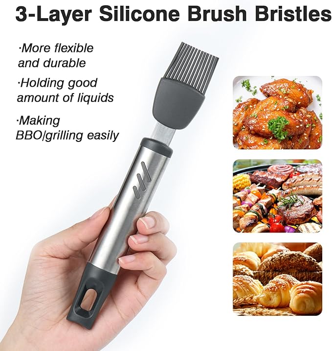 Silicone Slotted Turner Fish Spatulas for Nonstick Cookware, and Silicone Pastry Brush for Baking Barbecue, Comfortable Grip, Dishwasher Safe