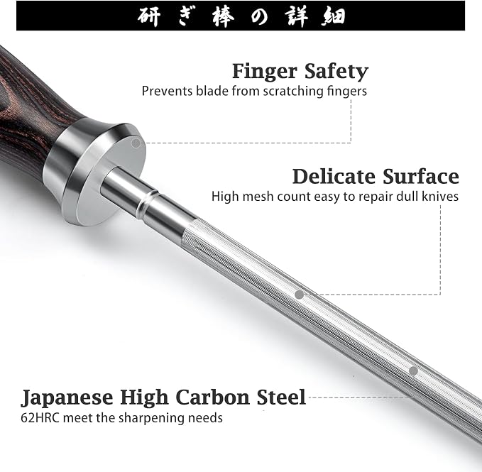 HOSHANHO Honing Rod,10 Inch Professional Kitchen Knife Sharpener Rod, Japanese High Carbon Knife Sharpening Steel with Ergonomic Pakkawood Handle, Ideal for All Chef Knives