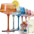 JOVGANK Colored Coupe Glasses Set of 6, Hand Blown Colorful Martini Glasses 13Oz, Champagne & Cocktail Luxury Glasses, Bar Manhattan and New Year Glass, Mother's Day Gift for Ice Cream Dessert