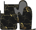 Marble Gold Black Oven Mitts and Pot Holders Sets of 4, Heat Resistant Silicone Oven Mittens and Potholders Gloves Hot Pads for Kitchen Cooking Baking Grilling BBQ Chef