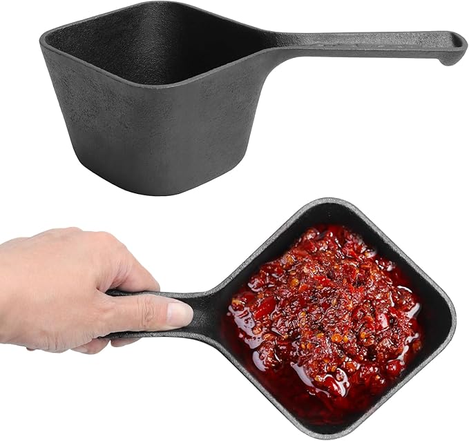 SafBbcue Cast Iron BBQ Sauce Pot and Mop Brush Set,Barbecue Cooking Accessories Heat Preservation Heavy Basting Pot & Mop with 4Pcs Heads for Big Green Egg Grill Grilling