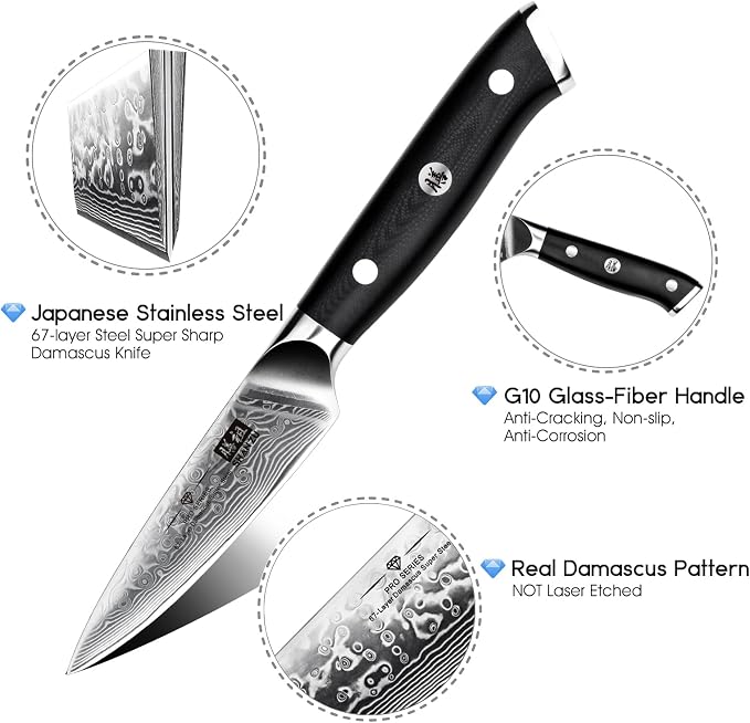SHAN ZU Damascus Knife Peeling Knives Japanese Fruit and Vegetable Knives 67 Layer Steel Kitchen Knife with G10 Handle