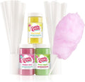 Cotton Candy Express Floss Sugar plus Cones with 3 - 11oz Plastic Jars of Bubble Gum, Green Apple & Pina Colada Flossing Sugars. 50 Paper Cones Included. Use with Cotton Candy Express Machine