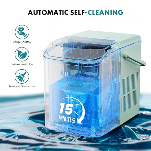 OLIXIS Ice Maker Machine with Handle,26lbs in 24 Hours,9 Cubes in 6 Mins,Auto-Cleaning Portable Ice Maker with Basket and Scoop, Countertop for Home, Kitchen, Camping, RV, Bright Green