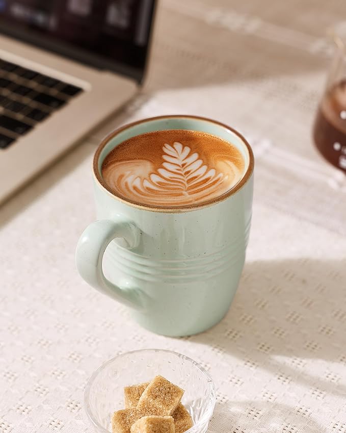 famiware Jupiter Coffee Mugs Set of 4, 13oz Coffee Mug, Microwave and Dishwasher Safe, Coffee Cups with Handle for Coffee, Tea, Cocoa, Milk, Light Green