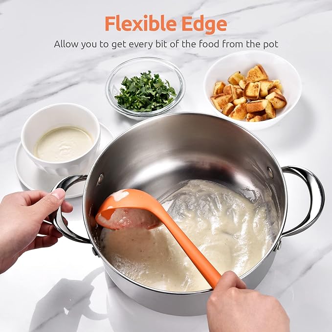 U-Taste 10 Piece Measuring Cups and Spoons Set in 18/8 Stainless Steel, and 600ºF Heat Resistant 13 inch Large Non-Stick Silicone Soup Ladle (Orange)