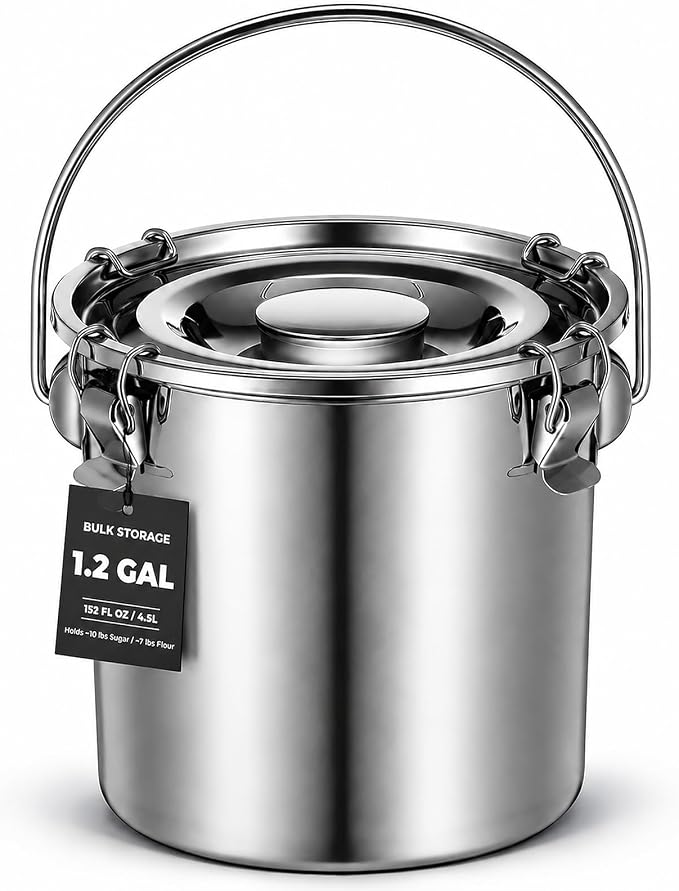iplusmile Stainless Steel Airtight Canisters Container: 152 fl oz Airtight Clamp Lid Kitchen Food Storage Bucket for Rice Flour Grain Coffee Bean Flour Oil Sugar Milk