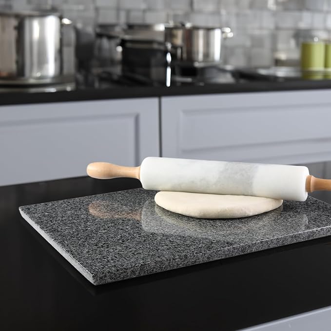 Koville Natural Granite Cutting Board for Kitchen, 16x12inch Large Hand Crafted Stone Slab for Cheese, Charcuterie, Pastry Board - Wedding Gift, House Warming Gift