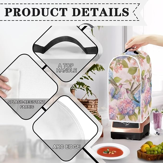 Hummingbird Kitchen Blender Cover Toaster Cover 4 Slice Washable Kitchen Accessories Flower Pattern Small Appliance Protector Dustproof Covers