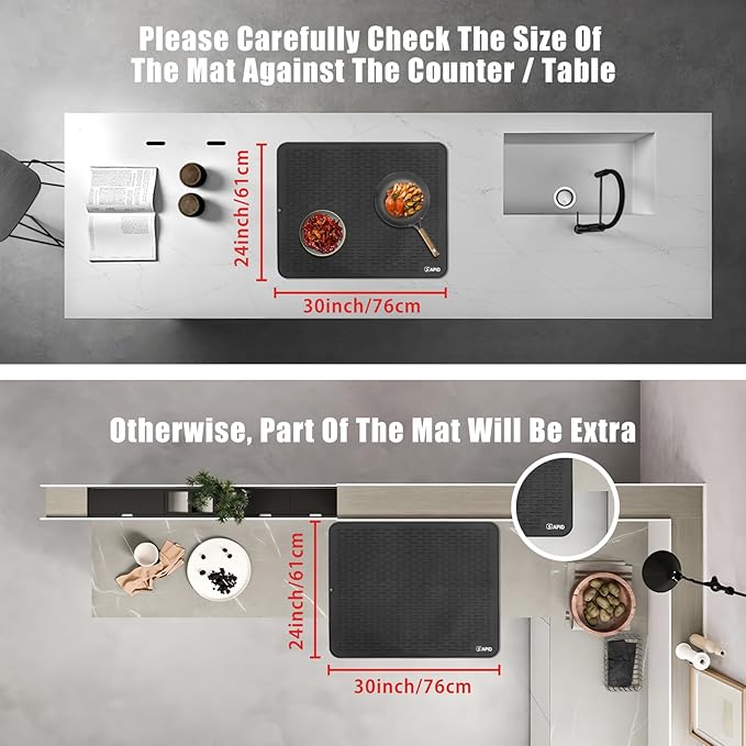 Extra Large 30 x 24 Inch Silicone Dish Drying Mat for Dish Drying Rack, Easy Clean Silicone Drying Mat for Kitchen Counter, Non-Slip Dishes Drain Mat, Heat Resistant Silicon Dish Matt, Black, SAPID